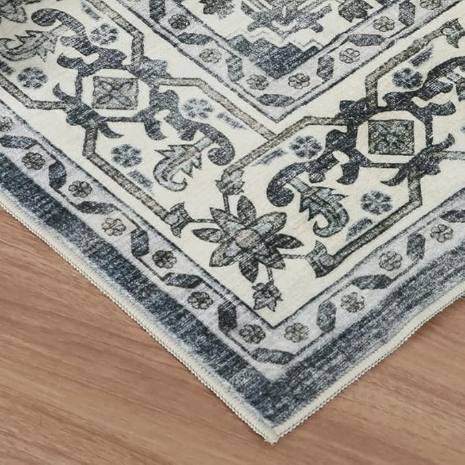 Dripex Vintage Washable Area Rug - 2x4 Indoor Door Mat Oriental Medallion Accent Throw Rug Distressed Foldable Non-Slip Low-Pile Bathroom Kitchen Rug for Entryway Laundry Room Living Room Bedroom