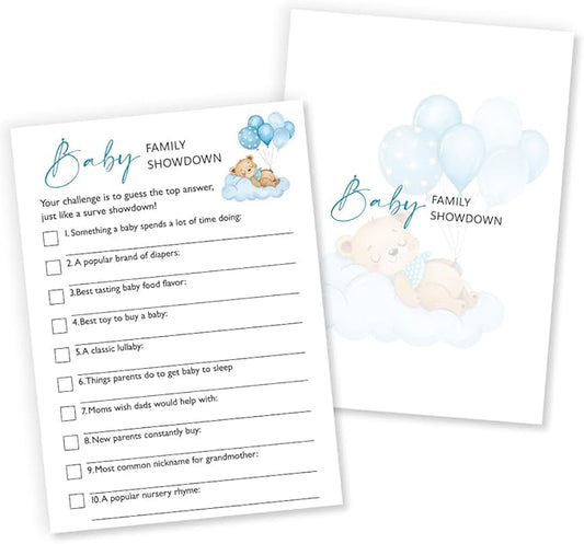 Baby Trivia Baby Shower Games, 25 Double-Sided Blue Bear Games for Boys with Answer Card, Interactive Party Supplies - B07