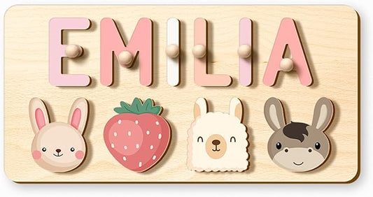 Personalized Name Puzzle for Kids, Custom Animal Puzzle for Toddlers 1-3, Personalized Baby Gifts for 1st Birthday, Customized Gifts for Baby Girl Boy, Montessori Toys Educational Play