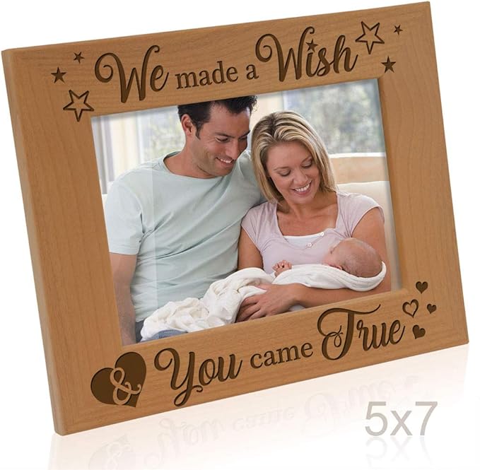 KATE POSH - We Made a Wish & You Came True Engraved Natural Wood Picture Frame, Baby Gifts for New Moms & Dads, Adoption Gifts (5x7 Horizontal)