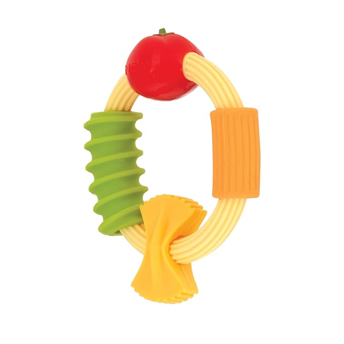 Nuby Pasta Ring Teether - Soft Silicone, Multi-Textured Surface, Easy Grip, Teething Relief for Babies 3+ Months