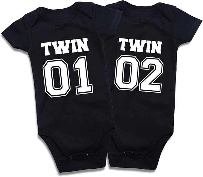 DEFAHN Funny Twins Baby Bodysuits Boys Girls Rompers 2 Pack Twin Matching Clothes Outfits for Newborn Infant