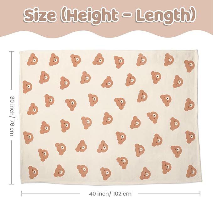 Bear Minky Baby Blanket 30 x 40 Inches for Boys Girls, Soft Plush Receiving Blanket with Dotted Back, Gift for Toddler Newborn Infant Christmas Birthday Baby Shower