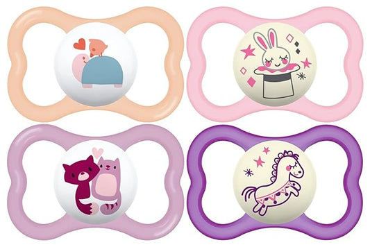 MAM Air Day & Night Baby Pacifier, for Sensitive Skin, Glows in The Dark, 16+ Months, Girl, 4 Count