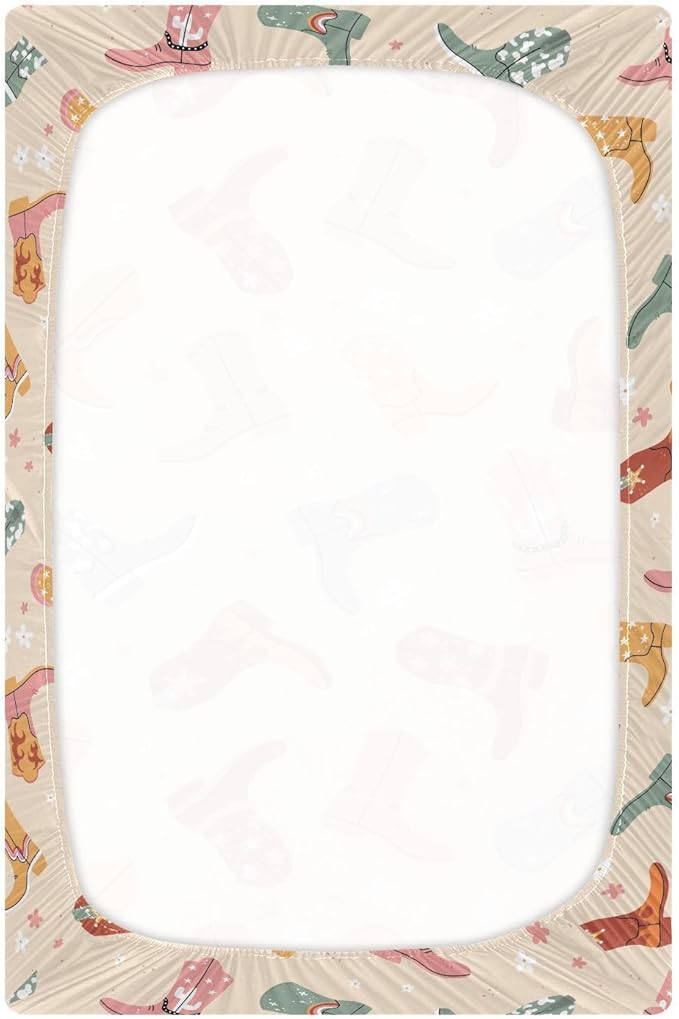 Lovely Cowboy Boot Crib Sheets for Neutral Bassinet Play Sheets,Sheets Toddler Bed Sheets for Baby Boys Girs 39 * 27 * 5in