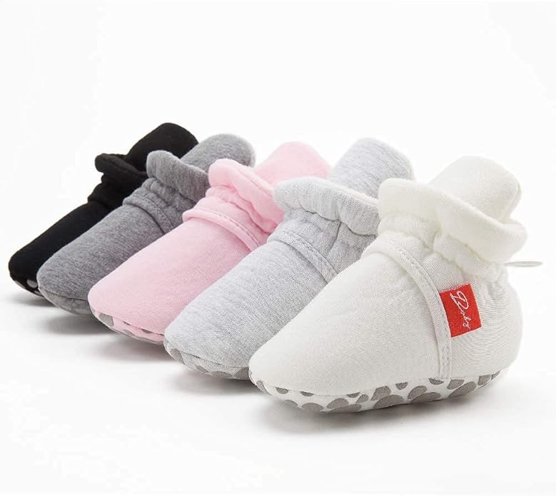 Sawimlgy Newborn Infant Baby Girl Boy Cotton Booties Stay On Sock Slippers Soft Bedroom Shoes Non-Skid Ankle Boots With Grippers Toddler Crib Warm Shoe First Walker Birthday Shower