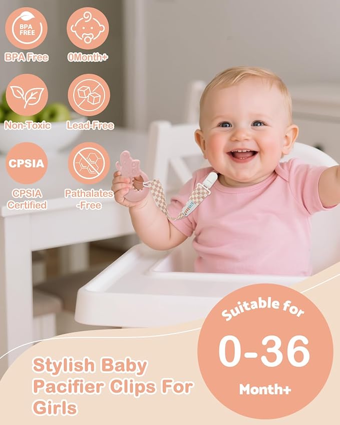 ALVABABY Baby Pacifier Clips for Boys Girls Pacifier Universal Holder Leash Pacifier Clip Binky Holder for Teether Toys Soothie 8 Packs 8DP17