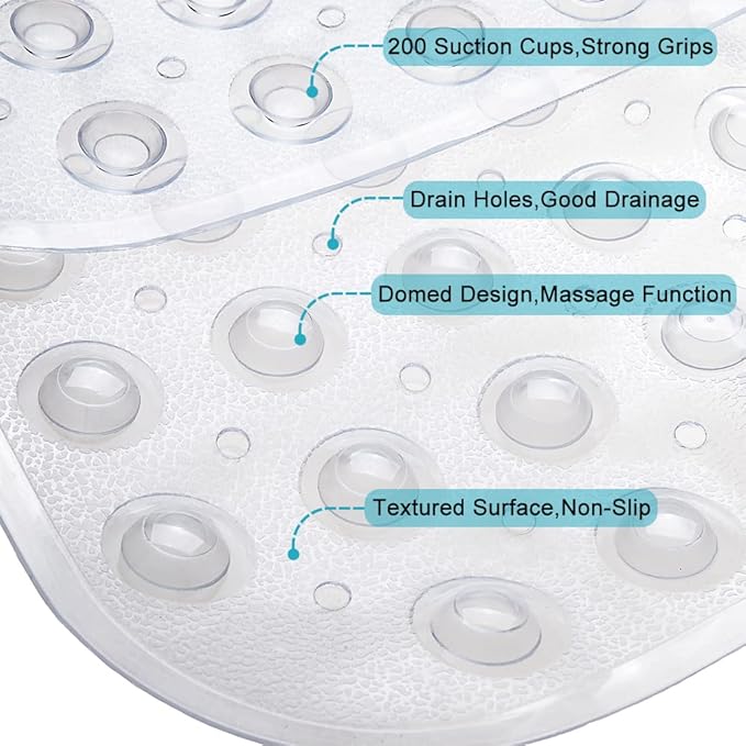 Linoows Bathtub and Shower Mats, Extra Long Non-Slip Bath Tub Mat 39 x 16 Inch, Machine Washable Bathmat with Suction Cups & Drain Holes for Bathroom Floor, Clear