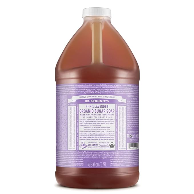Dr. Bronner's Organic Sugar Soap (Lavender, 64 Ounce)- Made with Organic Oils, Sugar & Shikakai Powder, 4-in-1 Uses: Hand and Body Wash, Face, Hair- Cleanses, Moisturizes, Nourishes, Vegan
