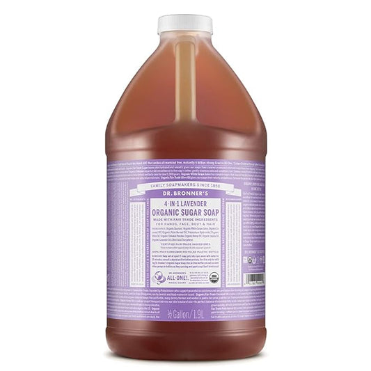 Dr. Bronner's Organic Sugar Soap (Lavender, 64 Ounce)- Made with Organic Oils, Sugar & Shikakai Powder, 4-in-1 Uses: Hand and Body Wash, Face, Hair- Cleanses, Moisturizes, Nourishes, Vegan