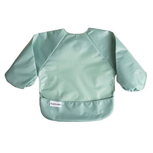 Tiny Twinkle Mess Proof Baby Bib,Waterproof Smock Baby Bib for Eating,Machine Washable Long Sleeve Bib,Baby Led Weaning,Toddler Bib (Sage Green, Large 2-4 Years)