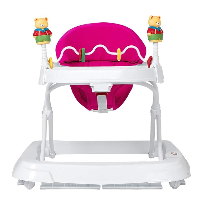 HONEY JOY Baby Walker, Foldable Push Walker Toy-Seated & Walk-Behind with Wheels, Interactive Piano & Pedants, Adjustable Height & & Speed, Padded Seat, Baby Walkers for Boys Girls(Pink)