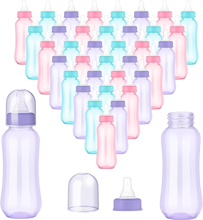 Norme Baby Shower Bottles 9.5 oz Plastic Baby Bottles Chug Sign Shower Game Party Favors Baby Bottles Bulk for Baby Shower Decorations Gender Reveal Gifts(Many Color, 36 Pcs)
