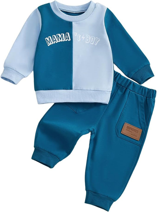 Kupretty Toddler Baby Boy Fall Winter Clothes Color Block Long Sleeve Sweatshirt Pullover Tops + Joggers Pants Outfit Set