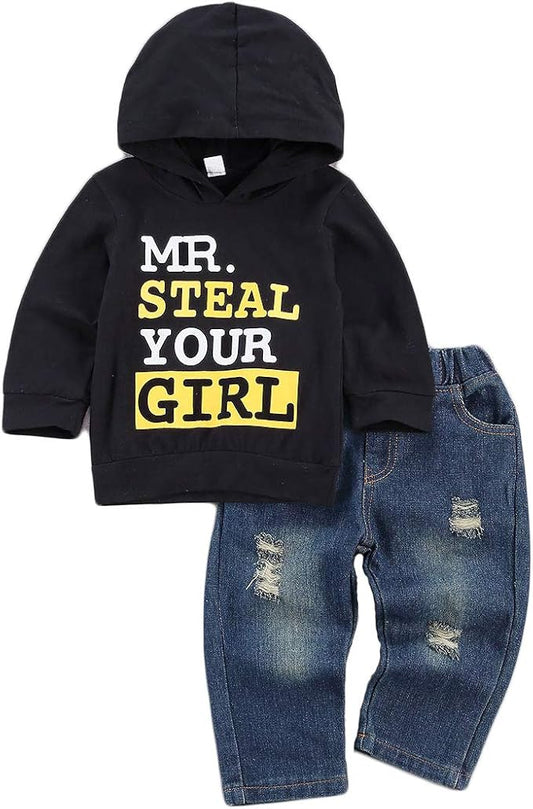 fhutpw Toddler Baby Boy Outfits Hoodie Sweatshirts & Jeans Clothes Set Fall Winter 6 9 12 18 24 Months