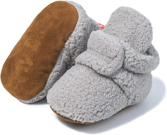 Sawimlgy Newborn Infant Baby Girl Boy Cotton Booties Stay On Sock Slippers Soft Bedroom Shoes Non-Skid Ankle Boots With Grippers Toddler Crib Warm Shoe First Walker Birthday Shower