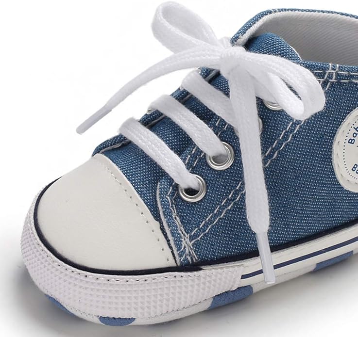 Unisex Baby Boys Girls Shoes, Newborn Infant Non-Slip Canvas Denim High Top Sneakers, Toddler First Walkers Shoes