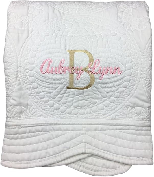 Embroidered Personalized Baby Gifts for Newborn Boy or Girl Herloom Quilt Keepsake Blanket Great gift from Godmother or Godfather
