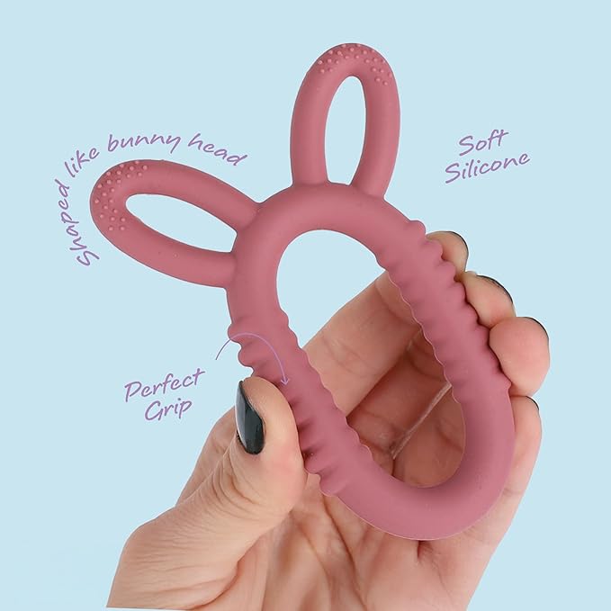 ArtCreativity Bunny Ears Teethers for Baby - Set of 2 Teething Rings - Silicone Baby Teething Toys - 0 6 12 Month Old Girl and Boy Teether Toys - Cute Bunny Gifts for Newborns