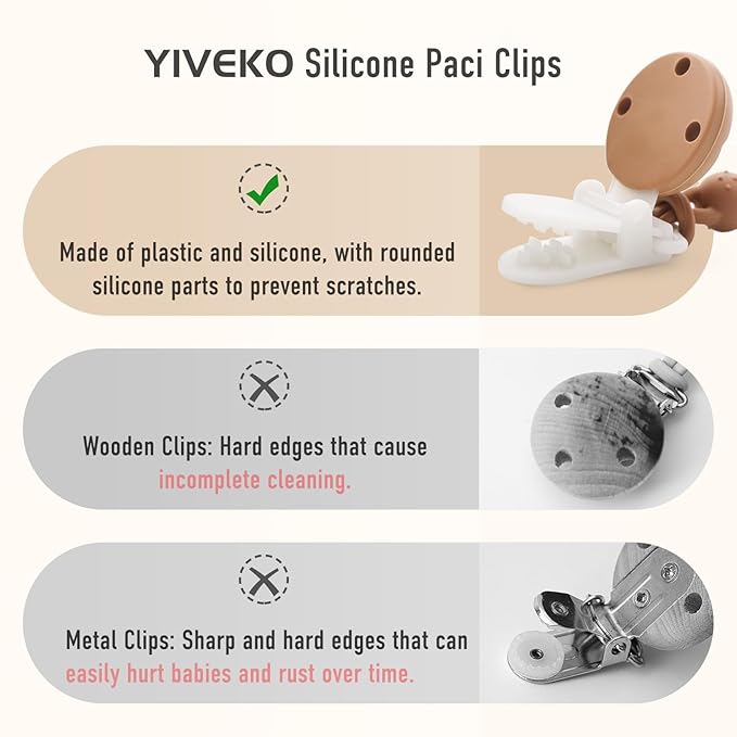 Pacifier Clips for Baby Silicone Pacifier Holder Clips for Boys Girls One Piece Baby Binky Clips YIVEKO Pacifier Clips Flower 3Pcs-Ivory+Sage+Brown