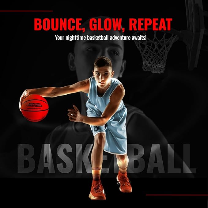 Light Up Basketball - Glow In The Dark Basketball - Teen Boys Gift Ideas For Boys 8-15+ Year Old - Led Basketball Accessories | Cool Outdoor Toys Ages 8 9 10 11 12 13 14 15 - Sports Stuff For Kids