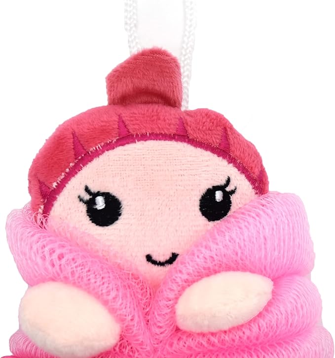 Cute Unicorn Kids Bath Loofahs Balls for Baby Girls Boys Mesh Shower Ball Pouf Exfoliating Bath Sponge Body Cleaner Bath Accessories (Pink Mermaid)