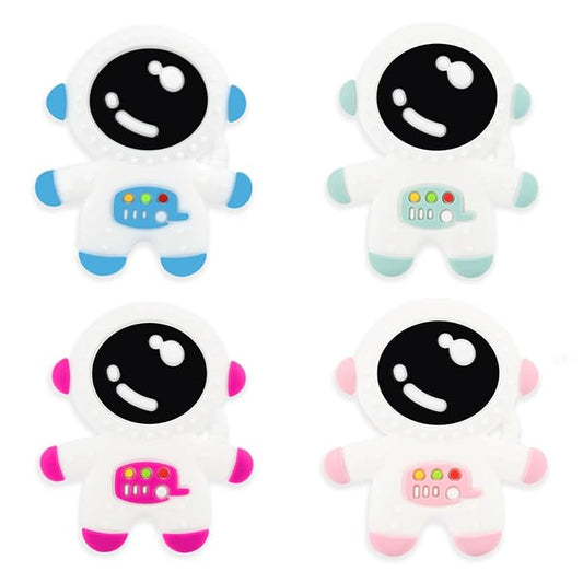 Baby Teething Spaceman Toy for 3+ Months Infants Sucking, Food Grade Silicon Astronaut Styling Teether, BPA Free (4 in 1 Pack)