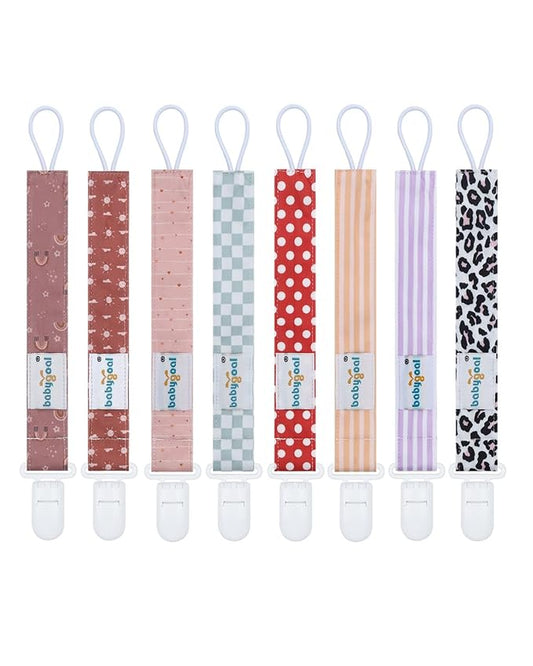 Babygoal Stripe Pacifier Clips, 8 Pack Binky Paci Holder Clips for Baby Boys and Girls Fits for Most Pacifier, Binkie Styles & Baby Teethers & Toys and Gift 8PS50-B