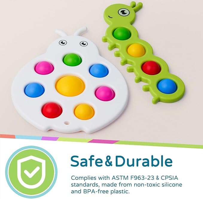 LiKee Fidget Popper Sensory Baby Toys for 10+ Months, Push and Popping Busy Board, Montessori Toys for 1+ Years Old, Airplane Car Travel Toy for Toddlers 1-3 Stress Relief (2 Pieces)