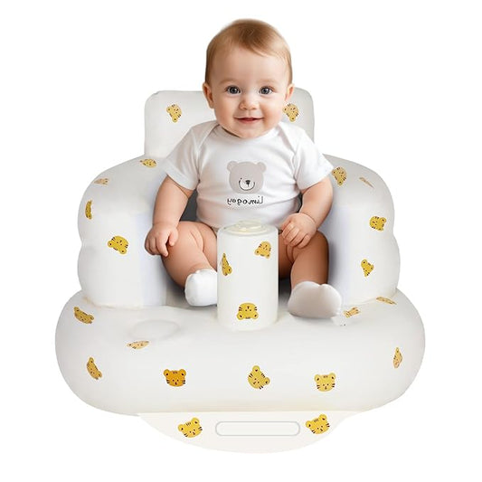Inflatable Baby Chair, Inflatable Baby Seat for Babies 3 Months and Up, Summer Blow Up Chair with Built in Air Pump, Bumbo Seat for Learning to Sit, Palying, Camping, Tiger