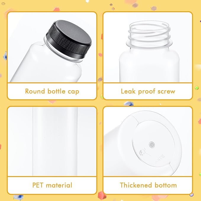 Honeydak 24 Pcs Empty Sensory Bottles Bulk with Black Lids 12 oz / 350 ml Clear Plastic Reusable Leakproof Juice Bottles Drink Container for Sensory Crafts Handmade Beverages Storage (Cylindrical)