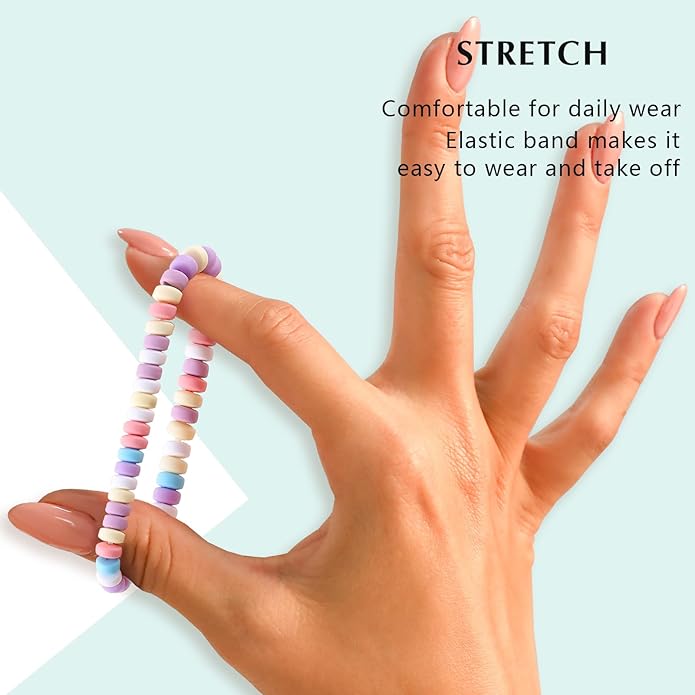 Friendship Bracelets Trendy Heishi Clay Bead Bracelets Stack Gold Beaded Stretch Bracelets for Women Boho Stackable Bracelets Bulk Cute Preppy Jewelry