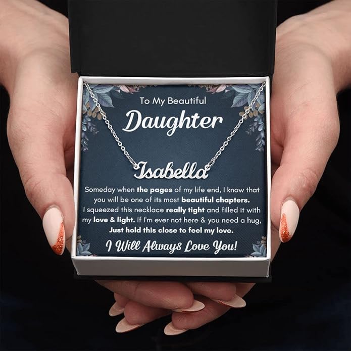 To My Beautiful Daughter Necklace from Mom & Dad | Cubic Zirconia Pendant with Heartfelt Message Card & Gift Box | Daughter Birthday, Graduation, Christmas Jewelry Gift from Parents