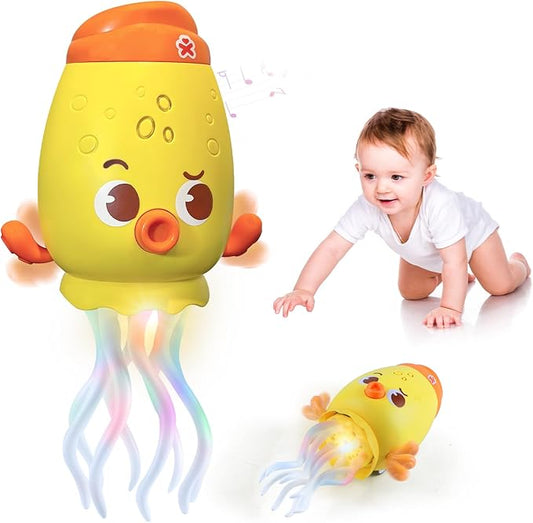 GEVINST Dancing Octopus Baby Toy, Toddler Crawling Tummy Time Toys with Light and Music, Electric Magic Dancing Squid Toy for Kids 12-18+ Months, Funny 1st Boys Girls Birthday Gifts, Yellow