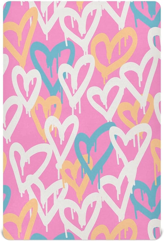Graffiti Hearts Crib Sheets for Neutral Bassinet Play Sheets,Sheets Toddler Bed Sheets for Baby Boys Girs 39 * 27 * 5in