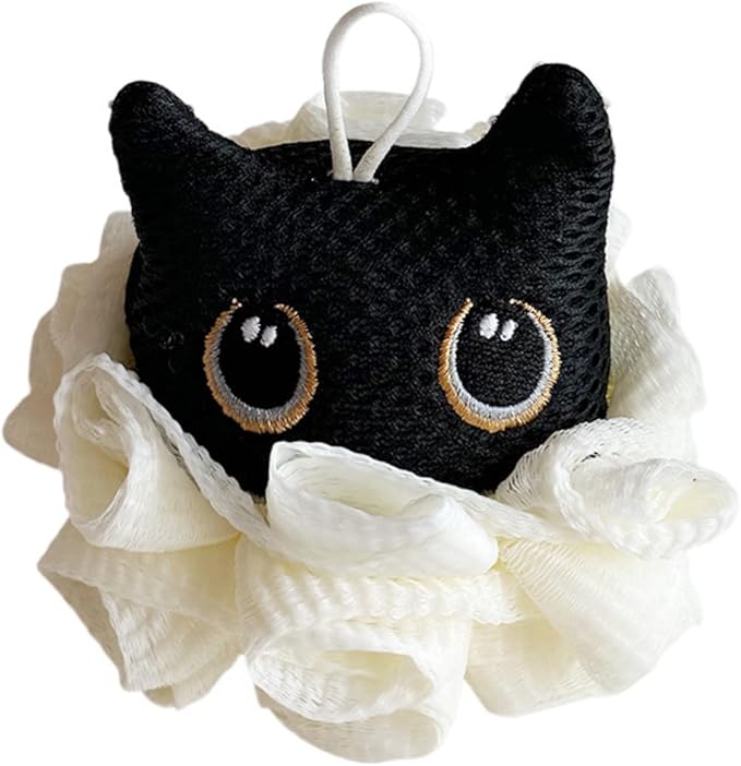 Cute Unicorn Kids Bath Loofahs Balls for Baby Girls Boys Mesh Shower Ball Pouf Exfoliating Bath Sponge Body Cleaner Bath Accessories (Black cat)