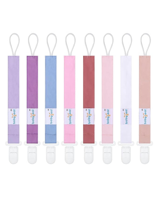 Babygoal Pacifier Clips 8 Pack, Pacifier Holder Clips for Baby Boys and Girls Fits for Most Pacifier, Binkie Styles & Baby Teethers & Toys and Gift-Neutral Color 8PS42