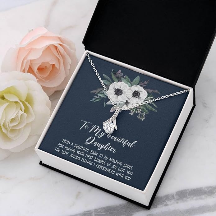 To My Daughter Gift Necklace From Dad or Mom - Badass Daughter Jewelry With Heartfelt Message & Elegant Box
