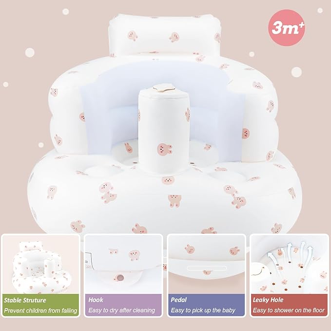 Inflatable Baby Chair, Inflatable Baby Seat for Babies 3 Months and Up, Summer Blow Up Chair with Built in Air Pump, Bumbo Seat for Learning to Sit, Palying, Camping, Rabbit