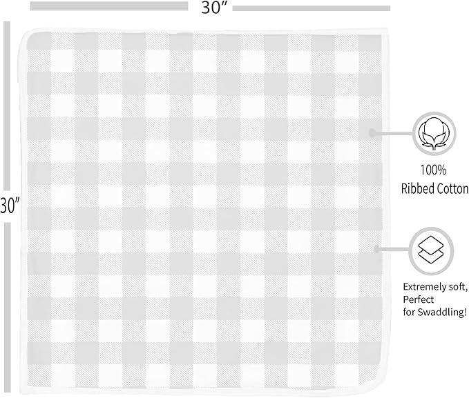 Baby Blankets - Soft Pure Cotton Swaddle Blankets for Boys and Girls - 6 Pack Grey & White Designs - Multi Use - 30 x 30 Inches