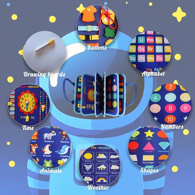 Felt Busy Book Sensory Toys for 3+ Years Old Toddlers Quiet Activity Book Educational Learning Contains Life Skills, Cognition, Sorting, Matching