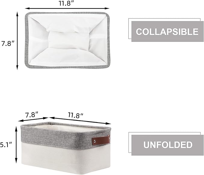 HNZIGE Small Storage Baskets for Organizing(6 Pack) Fabric Storage Baskets for Shelves, Baby Gift Baskets for Empty Closets, Laundry, Nursery, (Gray&White, 11.8" x 7.8" x 5.1")