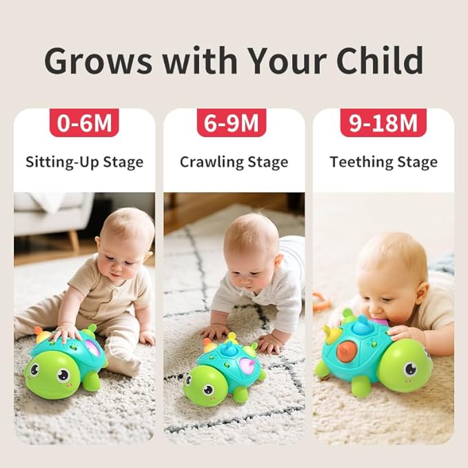 Baby Musical Turtle Toy crawls 360 Degrees, Light Up Infant Toys 0-3-6 6-12 12-18 Months Birthday Gifts for 1-2 Year Old Boys Girls Baby Learning Development Toddler Sleeping Toys.