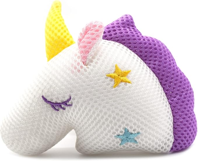 Cute Unicorn Kids Bath Loofahs Balls for Baby Girls Boys Mesh Shower Ball Pouf Exfoliating Bath Sponge Body Cleaner Bath Accessories (White Unicorn)