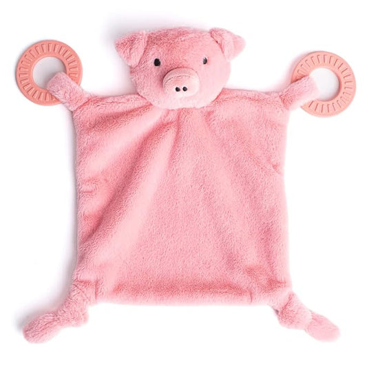 Baby Teether & Plush Lovey by Bella Tunno, Silicone Teether with Animal Snuggle Toy & Sensory Rattle, Teething Relief for Babies 0-6 Months, 6-12 Months, Pig