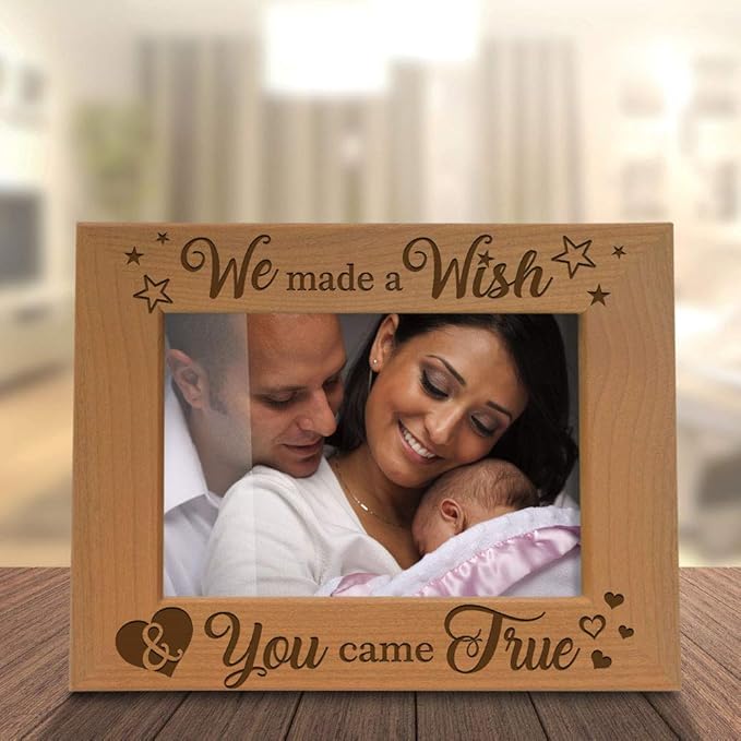KATE POSH - We Made a Wish & You Came True Engraved Natural Wood Picture Frame, Baby Gifts for New Moms & Dads, Adoption Gifts (5x7 Horizontal)