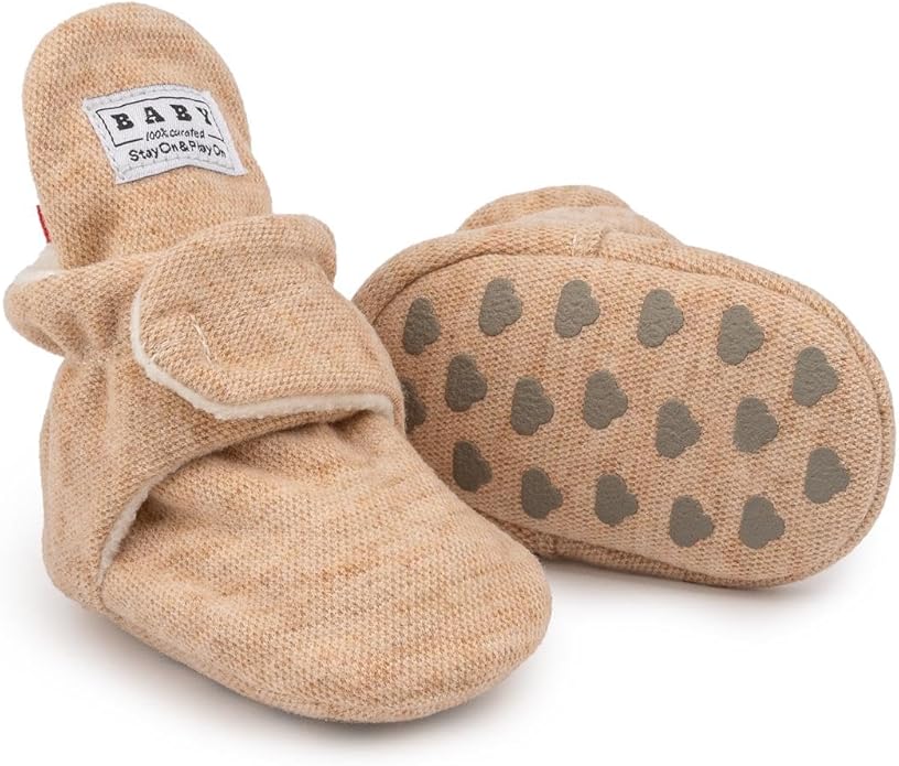 Sawimlgy Newborn Infant Baby Girl Boy Cotton Booties Stay On Sock Slippers Soft Bedroom Shoes Non-Skid Ankle Boots With Grippers Toddler Crib Warm Shoe First Walker Birthday Shower