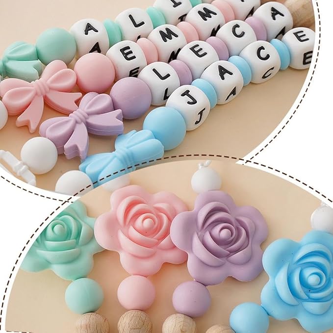 Personalize Name Pacifier Clips,Custom Baby Pacifier Holder Leash with Silicone Beads,Newborn Gift for Boy or Girl