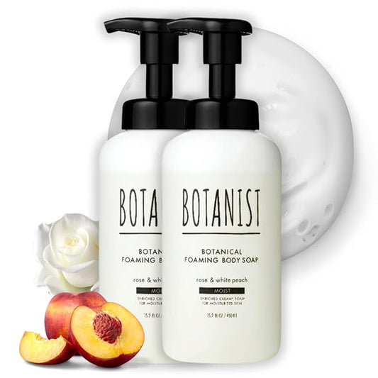 Foaming Body Wash for Sensitive Skin & Babies, Moisturizing Body Soap with Organic Shea Butter, Almond Oil, Cocoa Butter from Japan, Sulfate & Paraben Free, Rose& White Peach 30.4 Fl Oz