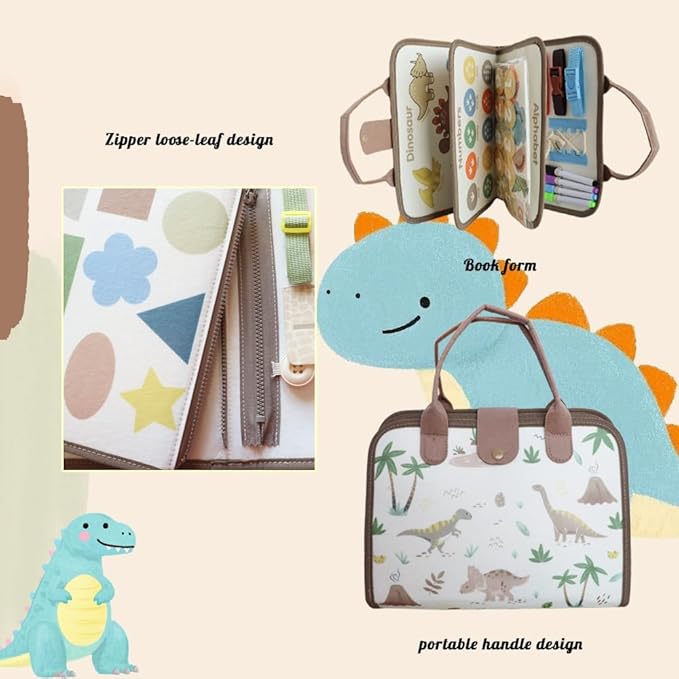 Felt Interactive Busy Book Sensory Toy Soft Activity Book Learning Toys for 3+ Years Old Children Children Busy Board - Ancient Dinosaurs